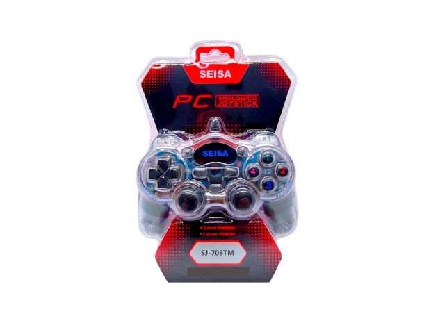 &uu JOYSTICK PC DUAL SHOCK TRANSPARENTE ILUMINADO SJ-703TM