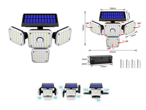 &u++ REFLECTOR SOLAR SENSOR MOVIMIENTO 4 FOCOS LF-1765A