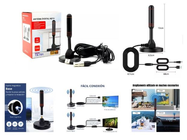 &uu ANTENA TV DIGITAL TDA COAXIAL POTENCIADA 5MT TX-T01