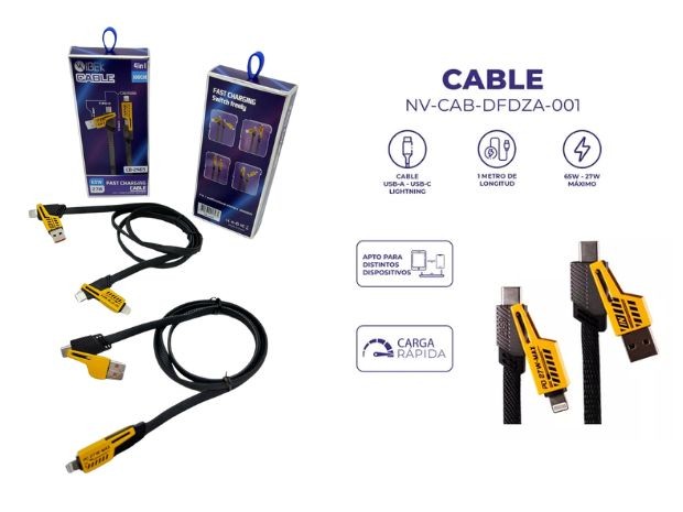 &u++ CABLE CARGADOR TIPO C + IPHONE TURBO IBEK CAB-4EN1