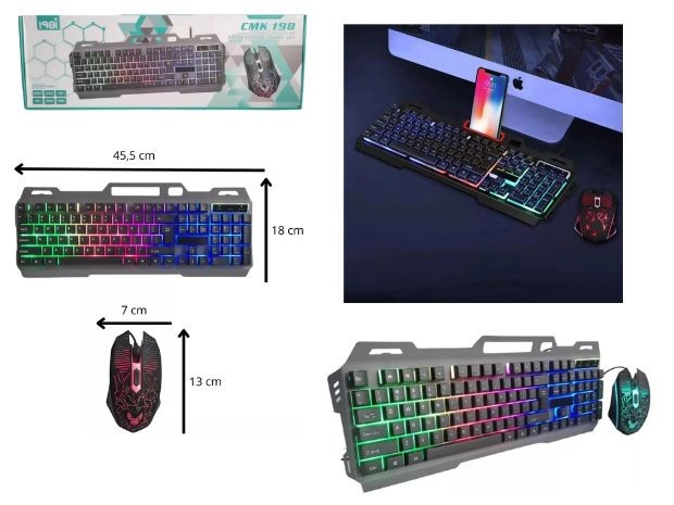 &ua KIT TECLADO PC + MOUSE ILUMINIADO CMK-198