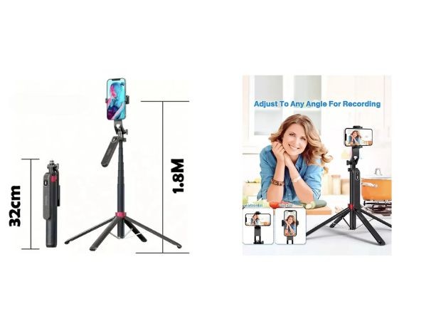 &uu TRIPODE CELULAR Y GOPRO + BT + SEGUIMIENTO 1,8MTS WEP-Q185