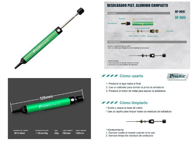 &uu DESOLDADOR A PISTON ALUMINIO COMPACTO PROSKIT (DP-366I)