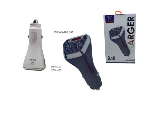&uu CARGADOR AUTO PD 3,1A 1 USB + TIPO C CAR-53004