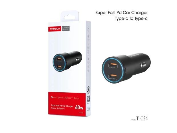 &uu CARGADOR AUTO + 1 USB TRANYCO 60W T-C24