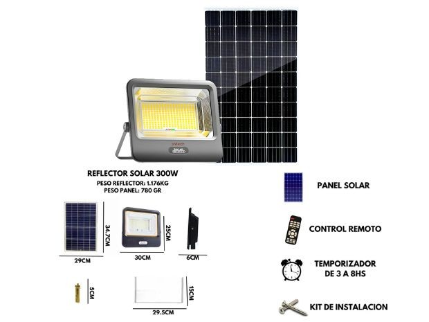 &u++ REFLECTOR LED CON PANEL SOLAR 300W SQ-XG-300W