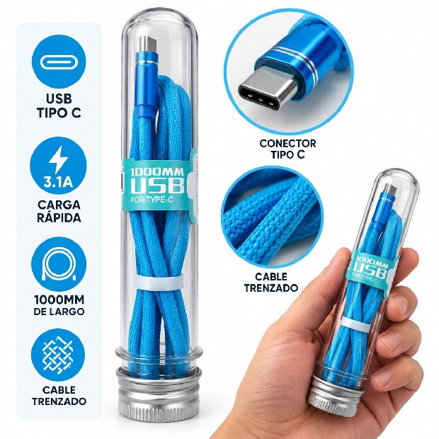 &ua CABLE CARGADOR TIPO C EN TUBO