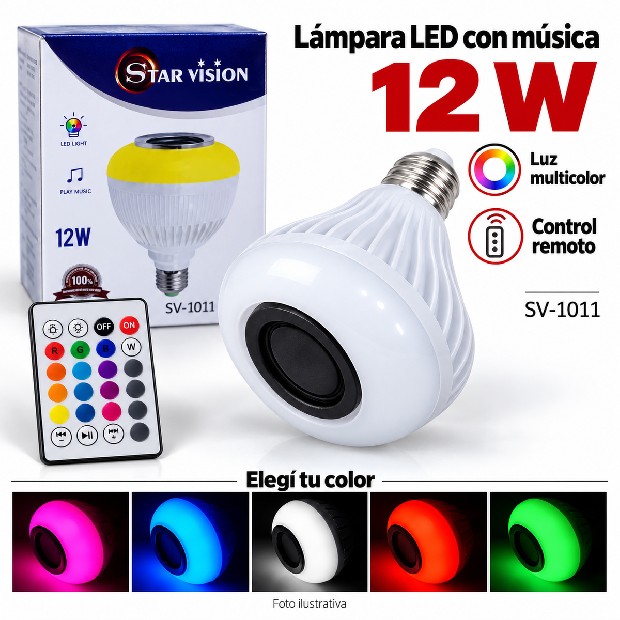&ua LAMPARA FOCO PARLANTE BT LUZ COLORES + CONTROL