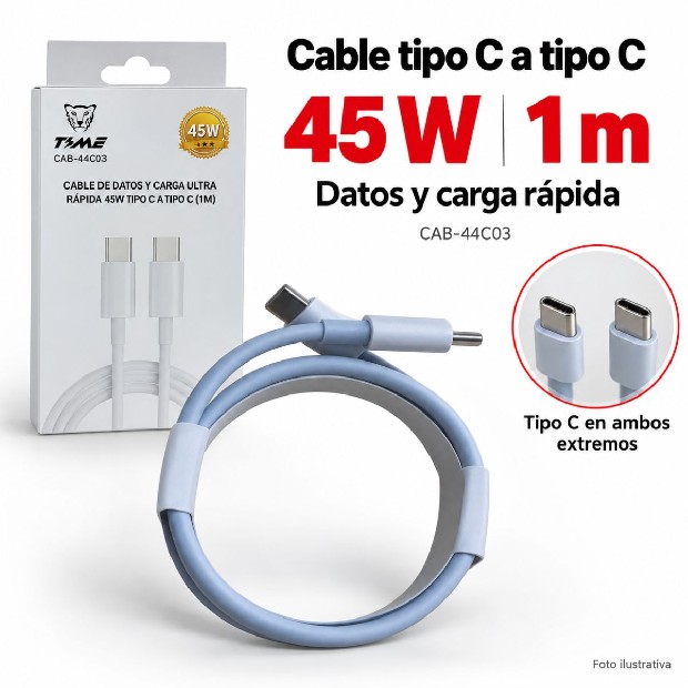 &ua CABLE CARGADOR TIPO C A TIPO C 1M 45W (44002)