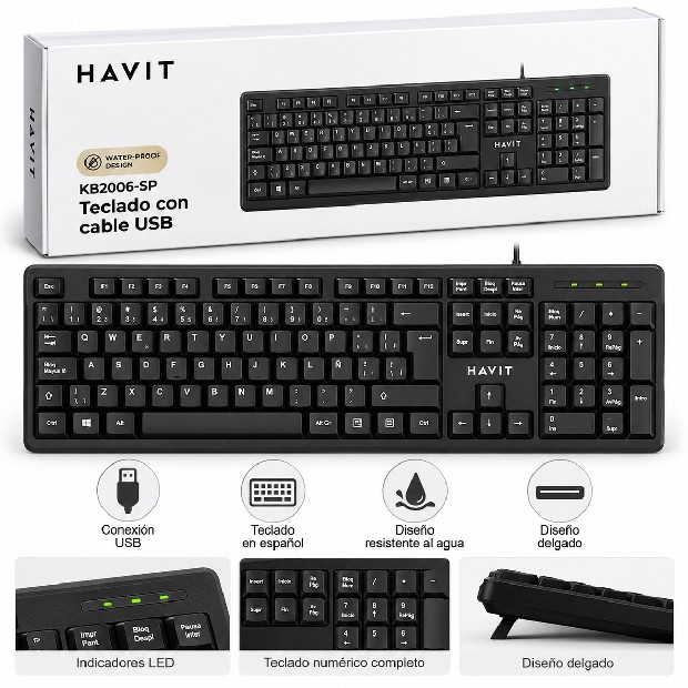 &ua KIT TECLADO PC CON CABLE HAVIT KB-2006