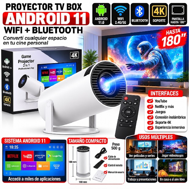 &u+ PROYECTOR TV BOX ANDROID 11 WIFI BT