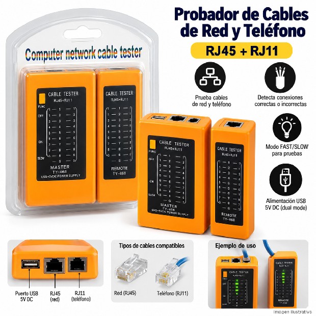 &ua TESTER DE RED HD + FUENTE DOBLE JS-916