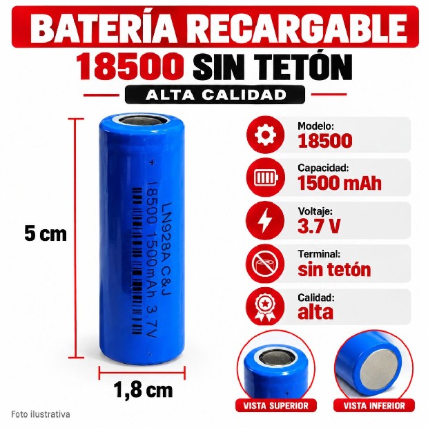 &ua BATERIA PILA RECARGABLES 18500 SIN TETON ALTA CALIDAD (928a)