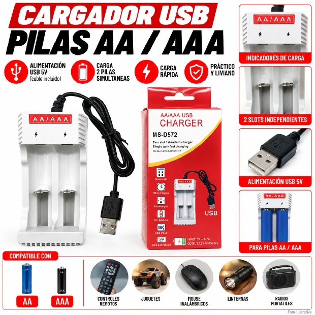 &ua CARGADOR PILA AA Y AAA MS-D572 (6505)