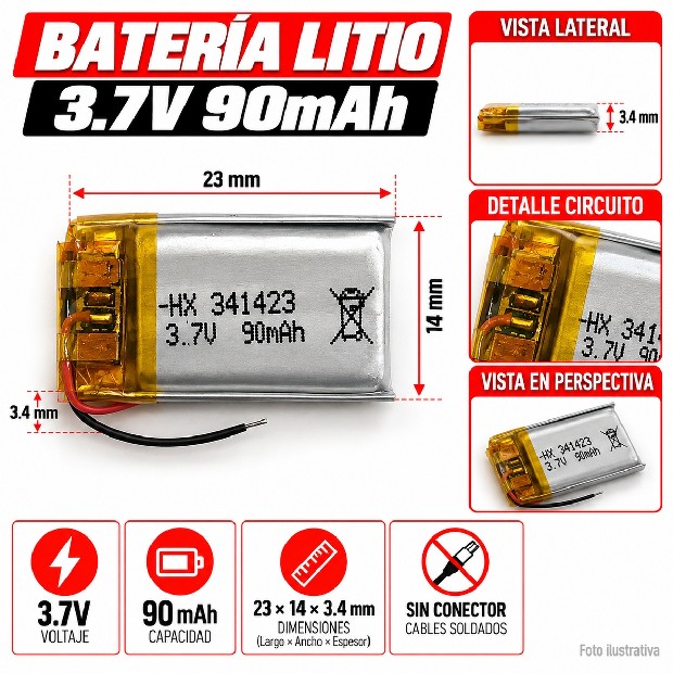 &ua BATERIA AURICULAR DRON PARLANTE 3.7V 90MAH 341423