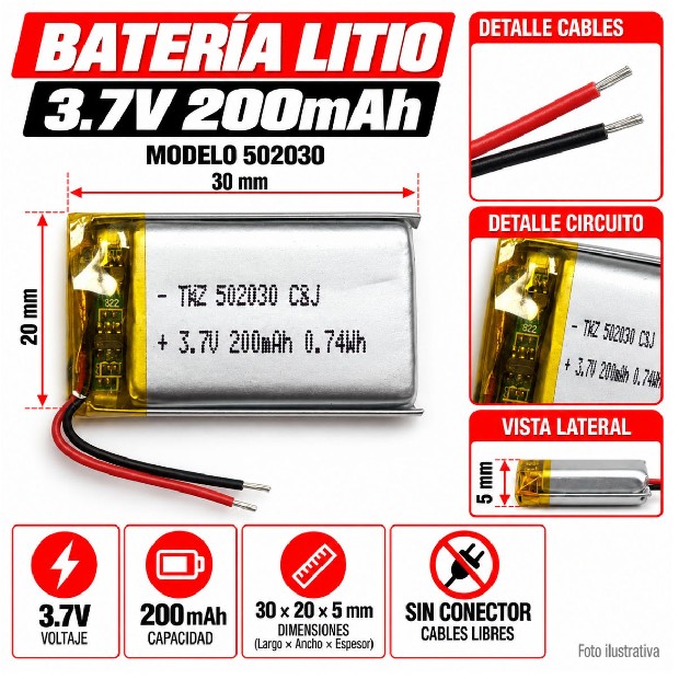 &uu  BATERIA AURICULAR DRON PARLANTE 3.7V 200MAH 502030