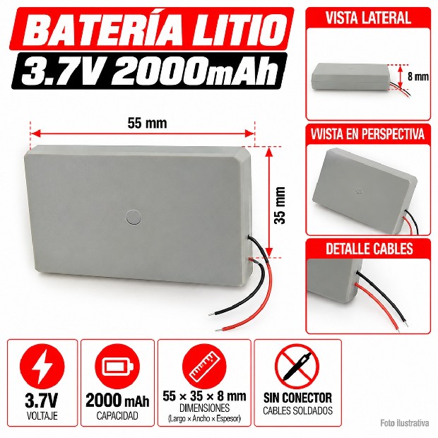 &u+ BATERIA AURICULAR DRON PARLANTE 3.7V 2000MAH 803553