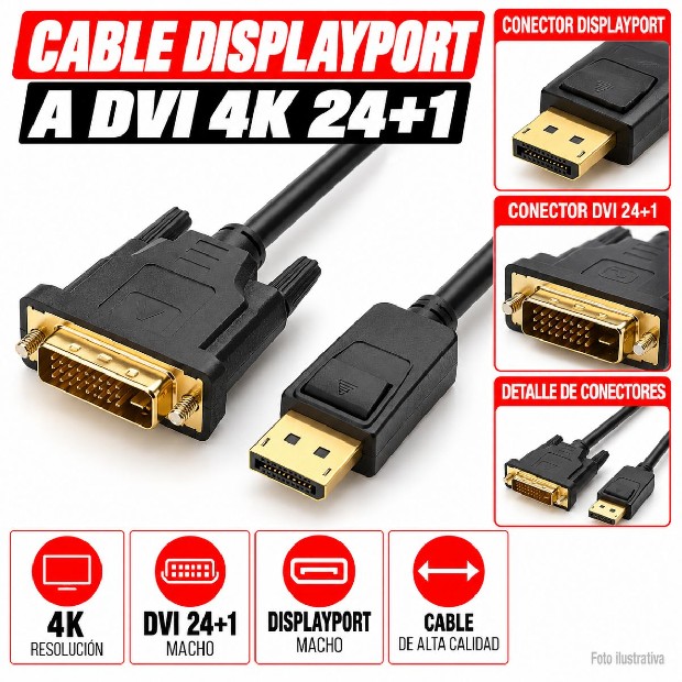 &ua CABLE DISPLAYPORT A DVI 4K 24+1 (1297)