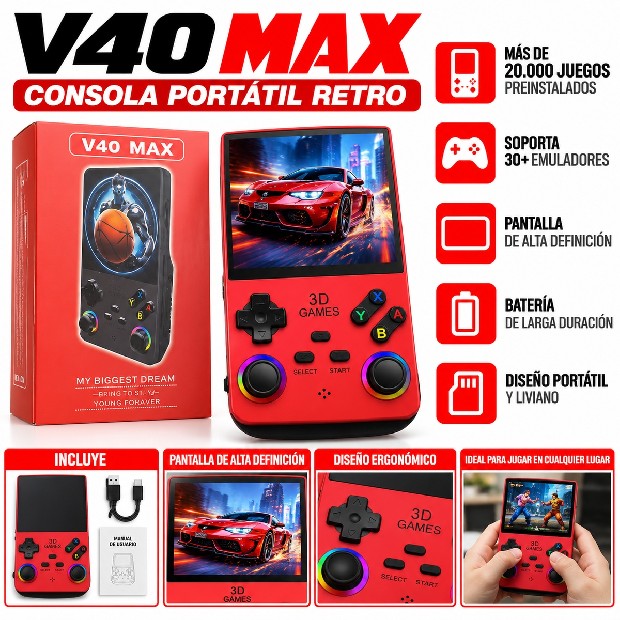 &ua MINI CONSOLA ARCADE RETRO V40 MAX