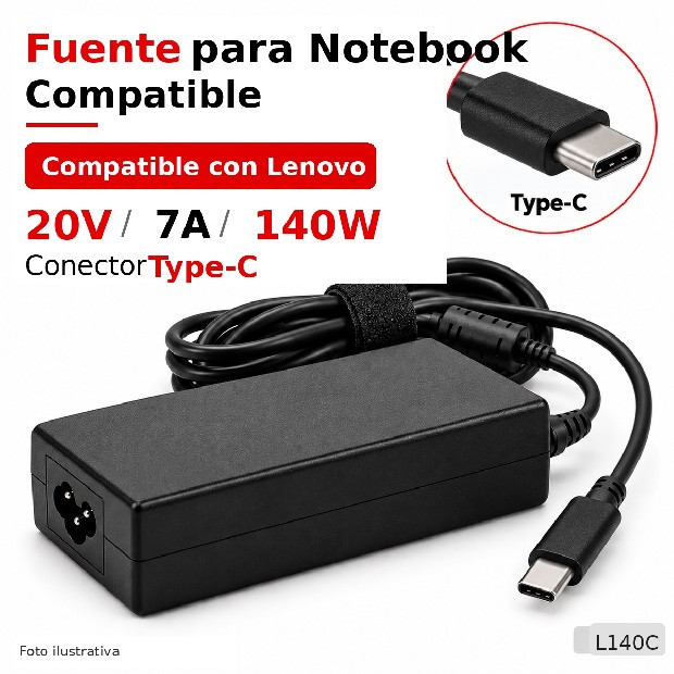 &ua FUENTE NOTEBOOK LENOVO 20V/7A/140W TYPE-C (L140C)