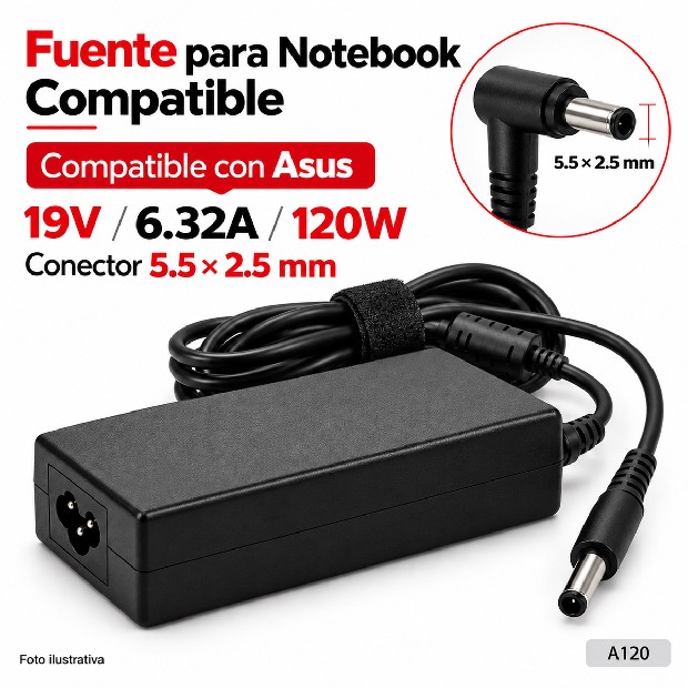 &ua FUENTE NOTEBOOK ASUS 19V/6.32A/120W 5.5*2.5MM (A120)