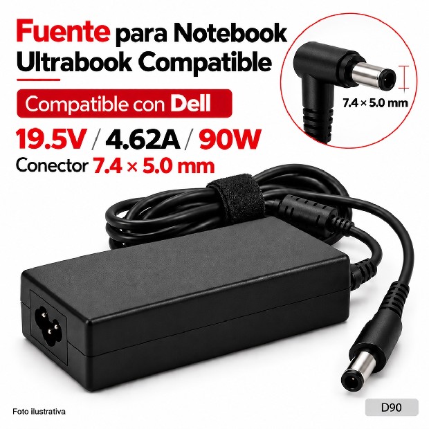 &ua FUENTE NOTEBOOK DELL ULTRABOOK 19.5V/4.62A/90W 7.4*5.0MM (D90)