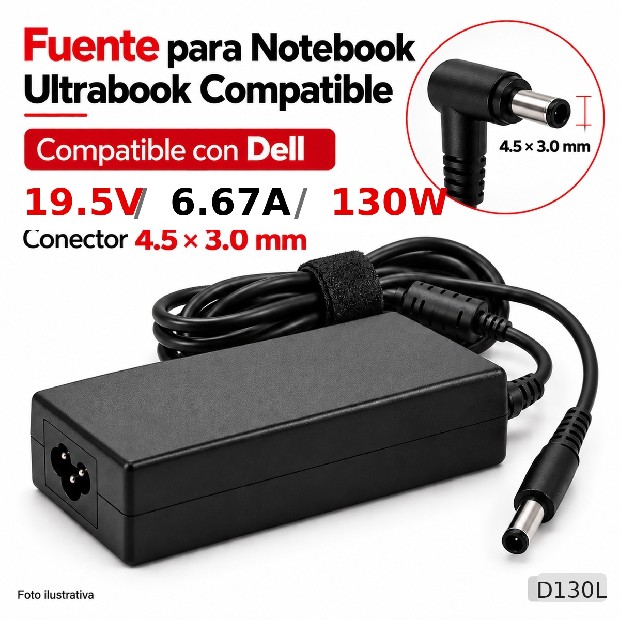 &ua FUENTE NOTEBOOK DELL ULTRABOOK 19.5V/6.67A/130W 4.5*3.0MM (D130L)