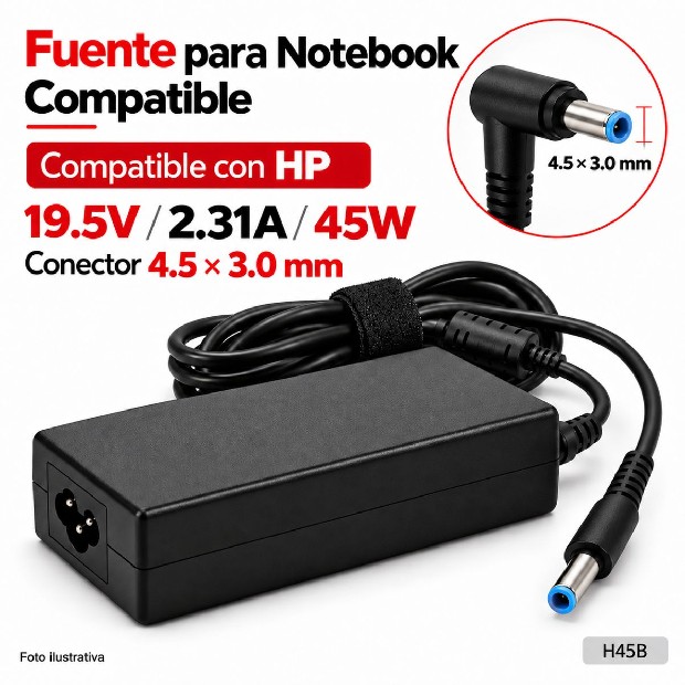 &ua FUENTE NOTEBOOK HP 19.5V/2.31A/45W 4.5*3.0MM BLUE (H45B)