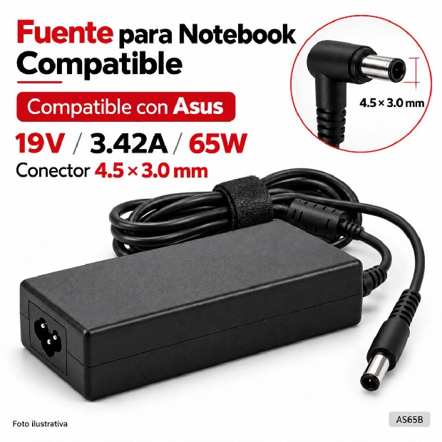 &ua FUENTE NOTEBOOK ASUS 19V/3.42A/65W 4.5*3.0MM (AS65B)
