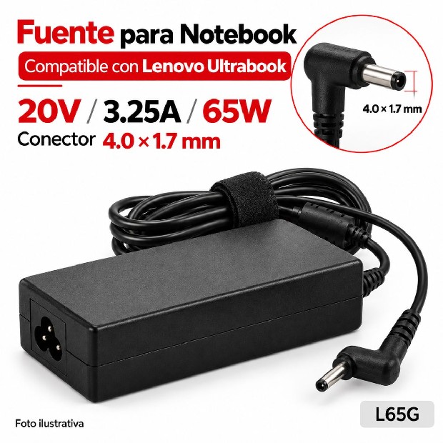 &ua FUENTE NOTEBOOK LENOVO ULTRABOOK 20V/3.25A/65W 4.0*1.7MM (L65G)