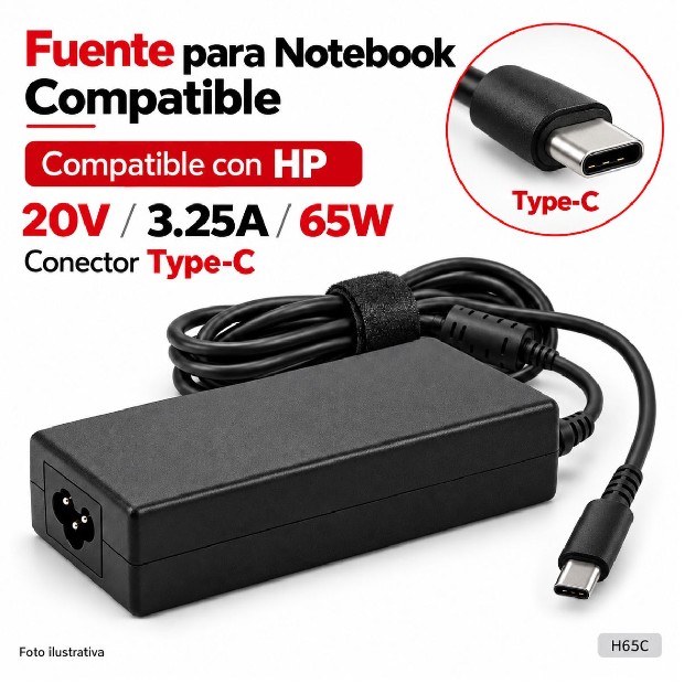 &ua FUENTE NOTEBOOK HP 20V/3.25A/65W TYPE-C (H65C)