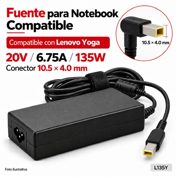 &ua FUENTE NOTEBOOK LENOVO YOGA 20V/6.75A/135W 10.5*4.0MM (L135Y)