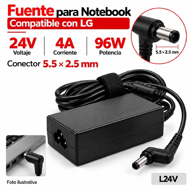 &ua FUENTE NOTEBOOK LG 24V/4A/96W 5.5*2.5MM (L24V)