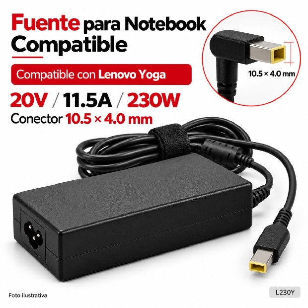 &ua FUENTE NOTEBOOK LENOVO YOGA 20V/11.5A/230W 10.5*4.0MM (L230Y)