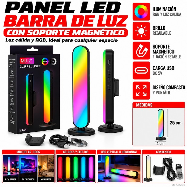 &uu PANEL LED CALIDO BARRA DE LUZ  SOPORTE MAGNETICO MJ-21