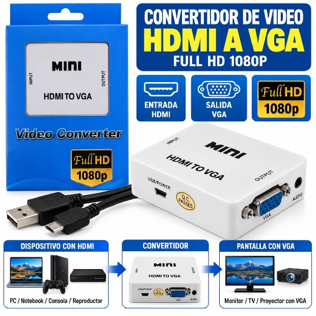 &ua  CONVERTIDOR VIDEO HDMI A VGA (3427)