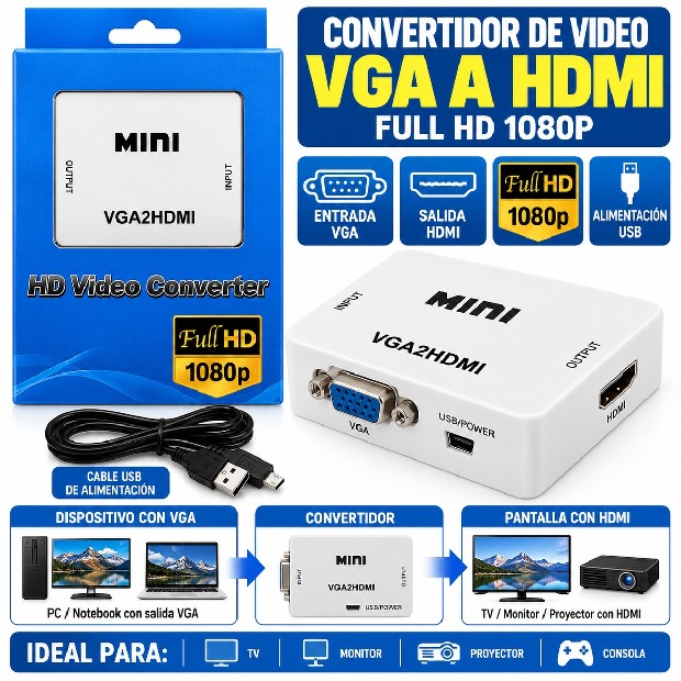 &ua  CONVERTIDOR VIDEO VGA A HDMI