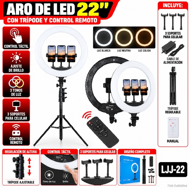 &ua PANEL LED ARO SELFIE CELULAR 56 CM + TRIPODE (LJJ-22)