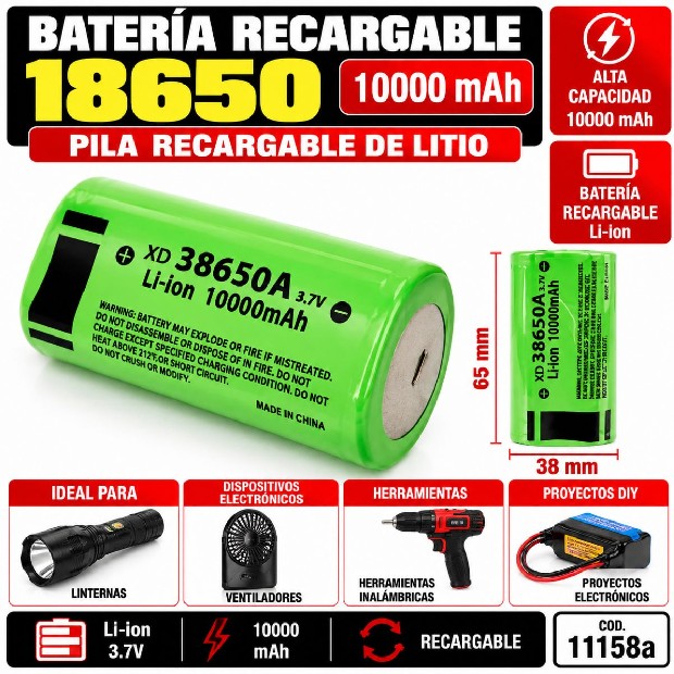 &ua BATERIA PILA RECARGABLES 38650 10000 MAH (927)