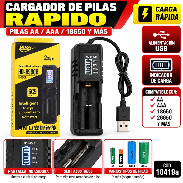 &u+ CARGADOR PILA RAPIDO SIMPLE PILA AA AAA 18650 Y MAS