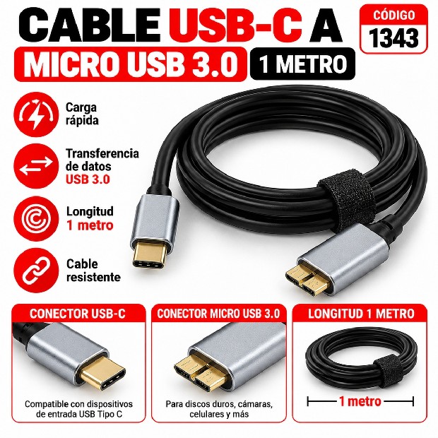 &ua  CABLE ADAPTADOR TIPO C A DISCOS EXTERNO B 3.0 (1343)