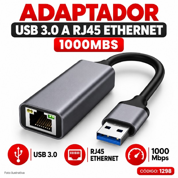 &ua ADAPTADOR USB 3.0 A RJ45 ETHERNET 1000MBS (1298)