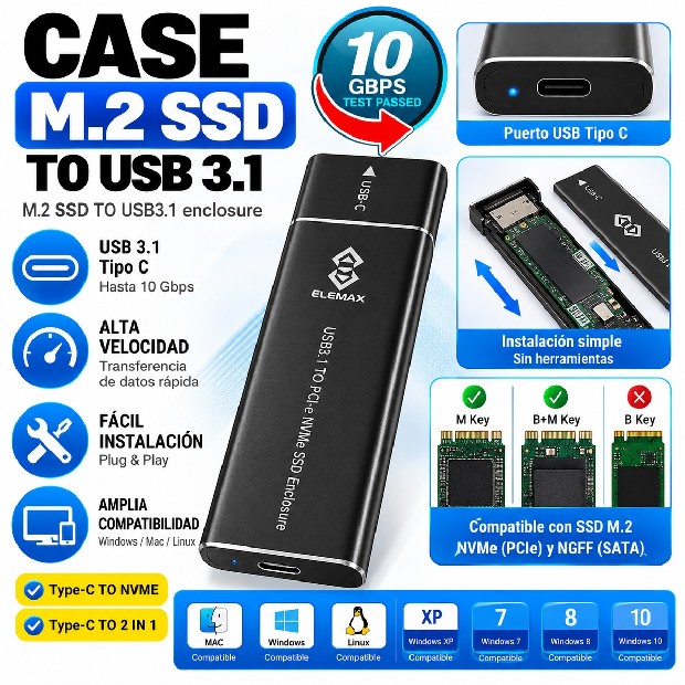 &u+ CASE DISCO NOTEBOOK M.2 NGFF TO TIPO C M.2 SSD (3425B)