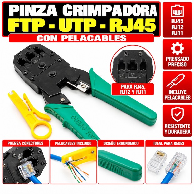 &ua PINZA CRIMPEADORA TRIPLE CABLES DE RED Y TELEFONO WJ-315