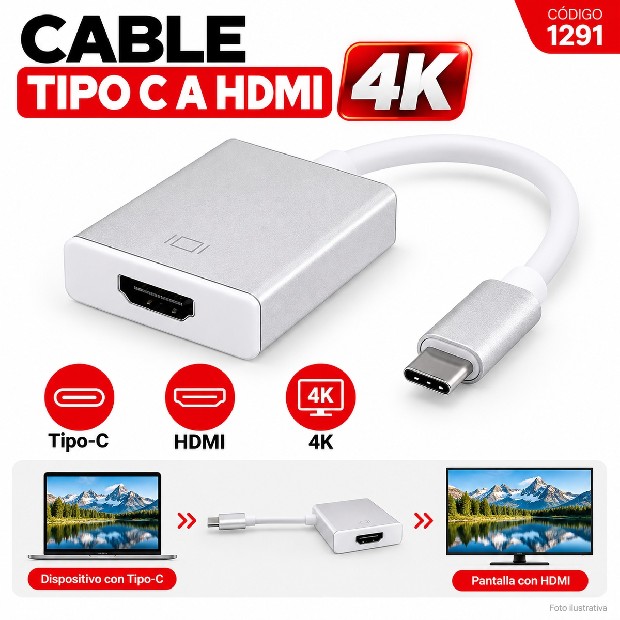 &ua  CABLE TIPO C A HDMI 4K (1291)