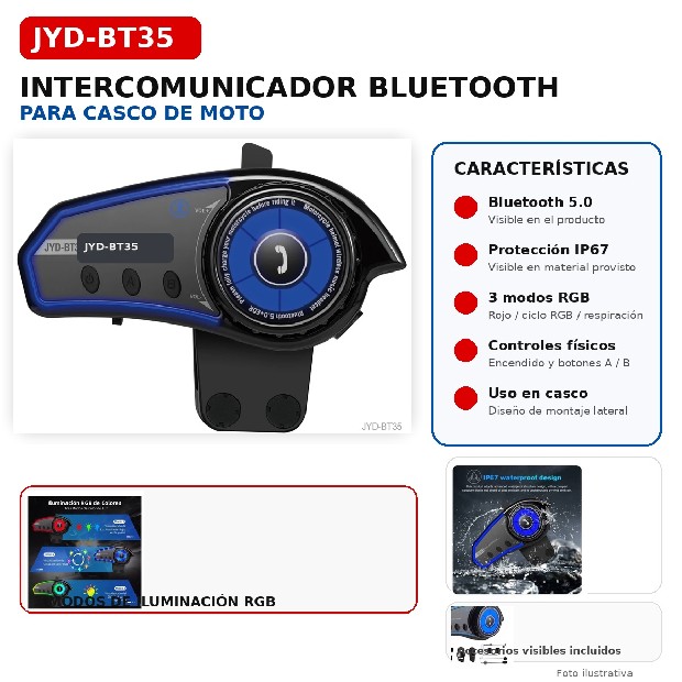 &ua INTERCOMUNICADOR AURICULAR BLUETOOTH MOTO CASCO JYD-BT35