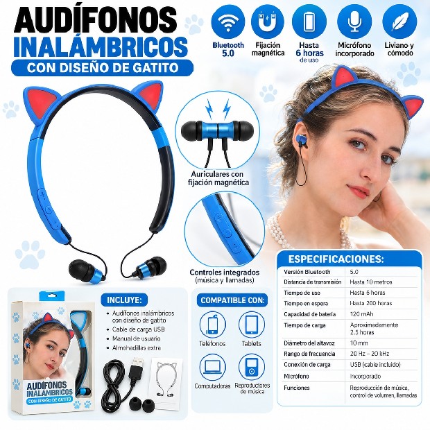 &ua AURICULAR BLUETOOTH BT ZW-29 OREJAS GATO